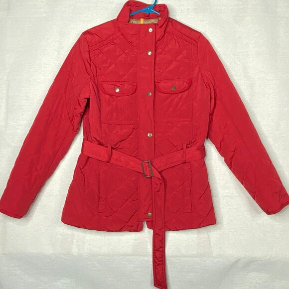 Gap Puffer Jacket Quilted LaSalle Red Belted Small Zip Snap Winter Warmth - Picture 1 of 11
